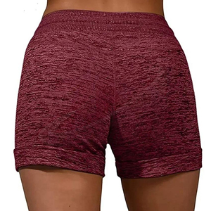 <b>Drawstring</b> And Pockets Solid Color Casual Breathable Spandex Cotton Mix Fabric Women's High Waist Knitted Shorts - Product Image 3