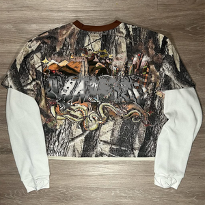 เสื้อสตรีทแวร์ประดับพลอยเทียมแขนยาวสองชั้นลายปักโลโก้ทรงโอเวอร์ไซส์ปกติ - Product Image 6