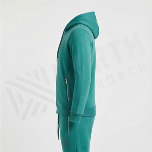 Survêtement à capuche pour homme, couleur turquoise, fermeture éclair intégrale, couleur unie, vêtements de sport décontractés avec poches latérales, matière en coton respirant, vêtements d'automne - Product Image 3