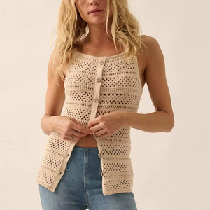 Robe cache-maillot sans manches en crochet pour femme, débardeur bikini taille haute, cache-maillot de plage tricoté taille haute pour femme - Product Image 1