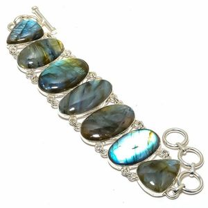Pulsera de Labradorita Natural, Pulsera Chapada en Plata de Ley 925, Joyería Hecha a Mano - Product Image 4