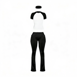 2026Women's Stylish Raglan Flared Pants Active <b>Set</b> Breathable QuickDry 2-Piece Outfit with Headband for Gym & Daily Wear - Product Image 4