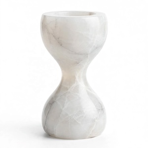 Vase sablier en marbre onyx blanc nacré, fait main, en pierre polie, pour fleurs, décoration de luxe pour la maison et l'hôtel, vente en gros - Product Image 1