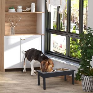 Ciotole per Cani in Legno Resistente da 23 Pollici, Stazione di Alimentazione Rialzata Nera per Animali Domestici - Product Image 1