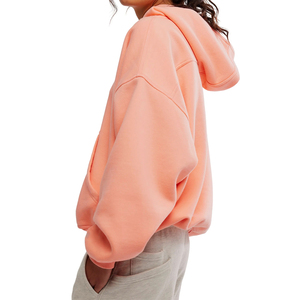 Sudadera con Capucha Extra Grande para Mujer, Tejida en Algodón, Color Coral, Transpirable, Ecológica, Largo Regular, para Damas - Product Image 4