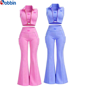 Customized Logo Women's Winter Active Wear Tracksuit Set Full Zip Jacket & Flared Pants 3-Piece Fleece Lining Eco-Friendly - Product Image 5