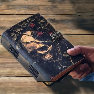 Cổ Điển Skull In Da Tạp Chí Máy Tính Xách Tay Deckle Cạnh Cổ Điển Giấy Grimoire Gothic Sketchbook Người Yêu Hộp Sọ - Product Image 4