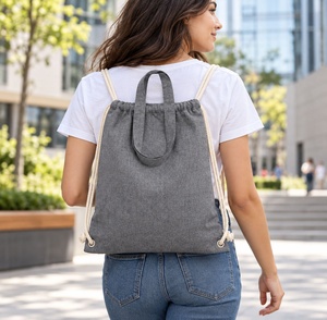 Wholesale Cotton Canvas <b>Tote</b> Backpack Dual-Use Drawstring Shopping <b>Bag</b> Custom Logo Backpack Daily Use Shopping <b>Bag</b> - Product Image 5