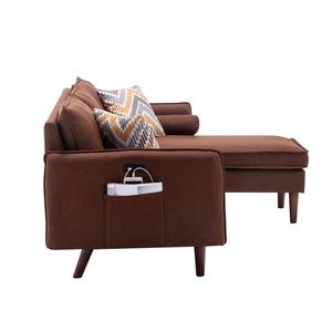 Divano Sezionale Mia da 70 Pollici Marrone con Chaise Longue, Caricatore USB e Cuscini per il Tuo Soggiorno - Product Image 4