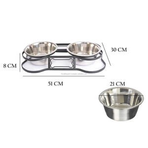 Bols pour animaux de compagnie de forme ovale double en acier inoxydable faits à la main de luxe RF artisanat mangeoires pour chat/chiot - Product Image 1