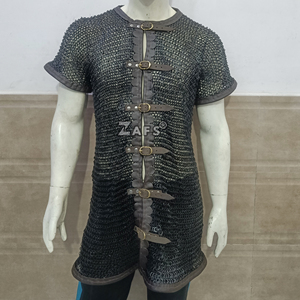 เสื้อเกราะแฮนด์เมดแบบเชนเมล ตกแต่งด้วยหนัง ประดับหมุดแบบแบนพร้อมแหวนรอง ทำจากเหล็กอ่อน เหมาะสำหรับผู้ใหญ่ สวมใส่เป็นชุดอัศวิน - Product Image 3