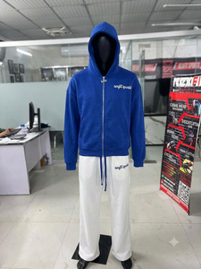 REXFIT Unisex Purple <b>Hooded</b> Tracksuit Set Full <b>Zip</b> Fleece Sweatshirt Pants Logo Print Casual Summer Wear 100% Cotton Lightweight - Product Image 2