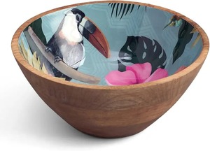 Natural Solid Acacia Wood Serving Bowl <b>Set</b> Handmade Wooden Salad Fruit Soup Bowls for Kitchen Dining Restaurant - Product Image 3