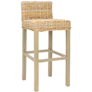 Tabouret de bar DreamCraft de style bohème en bois de manguier avec dossier et assise en rotin tressé, fabriqué au Vietnam - Product Image 2