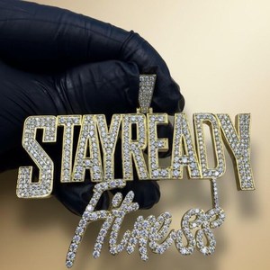 Pendentif Lettre Moissanite Iced Out Stay Ready Fitness Plaqué Or 18K Thème Hip Hop Bijou Unisexe - Product Image 4