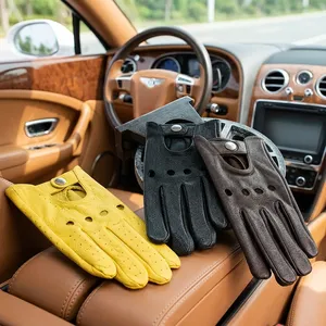 <b>Leather</b> Driving <b>Gloves</b> Full Finger Breathable Design Ventilation Holes Secure Snap Closure Wrist Length for <b>Men</b> Spring Summer - Product Image 4