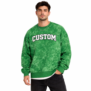 Custom Design Green Crewneck <b>Sweatshirt</b> Acid Wash Oversized Pullover High Quality Cotton Comfortable Casual Streetwear Clothing - Product Image 1