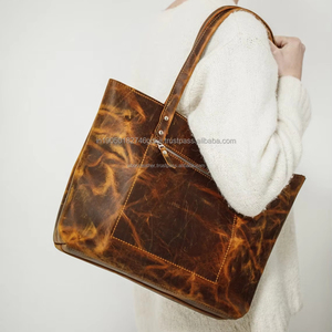 Bolso de Mano Premium ALBORZ para Mujer, Bolso Tote de Cuero Genuino Crazy Horse, Cierre de Cremallera, Logotipo Personalizado, Etiqueta Privada, Bolsos para Todas las Temporadas - Product Image 3