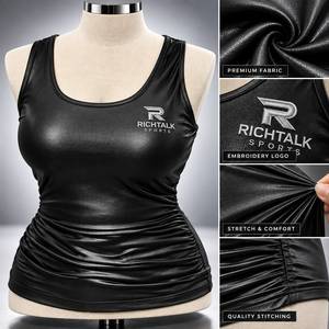 Joyinspring Plus Size Hot Girl Style Black Soft Leather Imitation U-neck Sleeveless <b>Tank</b> <b>Top</b>-Casual Summer Urban Streetwear - Product Image 5