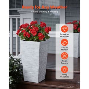 "23 Inch <b>Large</b> Modern Plastic Tall Planters Set #### Raised Outdoor Indoor Front Porch Flower <b>Pots</b>" - Product Image 2
