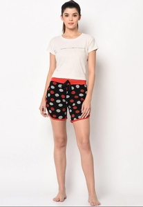 Women's Polka Dot <b>Shorts</b> <b>Black</b> Red Gray Elastic Waist Knitted Cotton Breathable Casual Regular Fit Mid Waist - Product Image 3