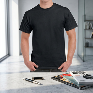 T-shirt uni noir à manches régulières et col rond pour homme, tee-shirt décontracté en coton 100% à séchage rapide et écologique - Product Image 5