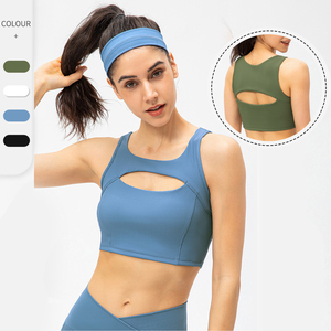 Women High Impact Sports <b>Bra</b> Padded Push Up Crop Top Hollow Out Ribbed Fitness Gym Workout Yoga <b>Bra</b> - Product Image 5
