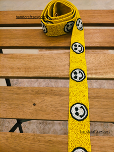 Custom Handmade High Quality Lightweight Yellow Beaded <b>Shoulder</b> <b>Strap</b> Eye-catching Yellow Black Circular Design for Bags - Product Image 2