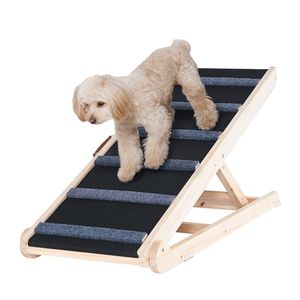 Rampe pliante en bois réglable de 41,3 pouces pour chiens et chats de petite et grande taille, rampe pour animaux de compagnie adaptée aux lits, offrant un grand confort et un style élégant - Product Image 6