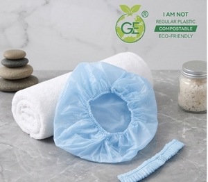 Bonnets de douche jetables écologiques biodégradables à base de plantes, protection des cheveux de 25 microns d'épaisseur, pour spa - Product Image 1