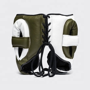 FLY Green White Open Face Adjustable Sparring <b>Training</b> Real Leather Boxing Kit Muay Thai Protection Boxing Headgear - Product Image 2