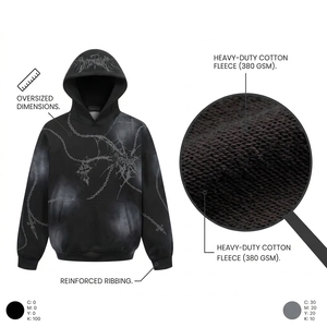 Sudadera con Capucha Estampada Personalizada, Estilo Vintage con Lavado Ácido, Oversize, de Forro Polar, Algodón Pesado, Hombros Caídos, Estilo Urbano - Product Image 3