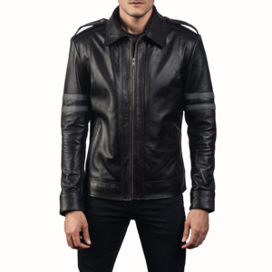 Mens Black Genuine Leather Coated <b>Biker</b> <b>Jacket</b> Classic Motorcycle Style Slim Fit Breathable Eco-Friendly Front Waterproof - Product Image 6