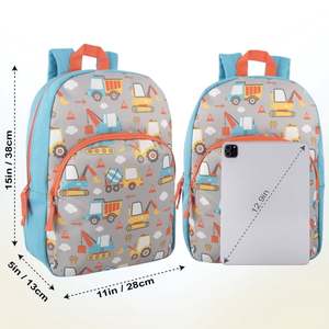 Cartoon Construction Truck Solid <b>Kids</b> <b>Backpack</b> Softback Waterproof 25L Adjustable Shoulder Straps Zipper Closure Blue Gray - Product Image 3