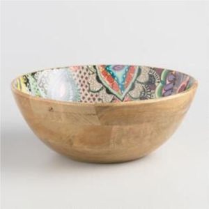 Bol de service en bois de manguier écologique avec incrustation florale en émail, grand saladier décoratif en bois pour fruits et mélange, idéal pour la table - Product Image 3
