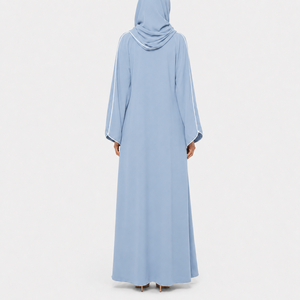 New 2026 Open Front <b>Abaya</b> Long Sleeve Ankle length White Piping With Matching Hijab Set Casual wear For <b>Women</b> - Product Image 2