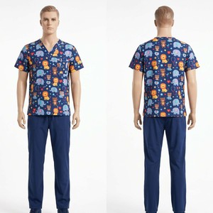 Ensemble de blouses médicales imprimées pour hommes, 180 GSM, polyester et élasthanne de qualité supérieure, motif floral bleu, personnalisation par sublimation, broderie, impression sérigraphique, logo - Product Image 4