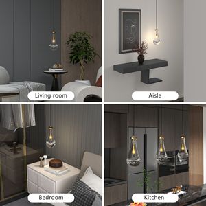 Lampadario Moderno a Goccia Trasparente con Asta in Ottone, Illuminazione per Isola Cucina e Sala da Pranzo, Eleganti Lampadari e Luci Pendenti - Product Image 6