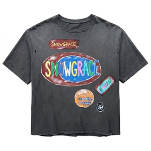 T-shirt Homme Oversize à Épaules Tombantes en Coton Lourd 380g à Manches Longues Imprimé Numérique Bords Effilochés Tendance Streetwear - Product Image 1
