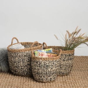 Set of 3 Handmade Grey Seagrass and <b>Jute</b> Storage <b>Baskets</b> Handmade Storage <b>Basket</b> Wholesale eco-friendly Made in Viet Nam - Product Image 2