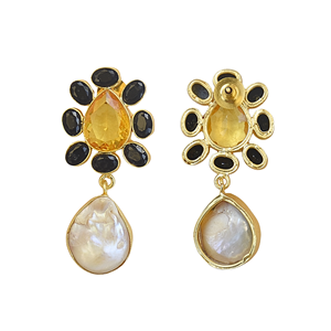 Pendientes de Cristal Amarillo con Perla y Baño de Oro, Joyería de Moda - Product Image 3