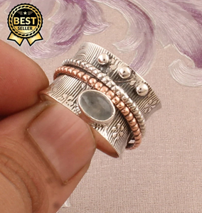 แหวนสมาธิดีไซน์ขนนกสีเงินสเตอร์ลิงสำหรับงานแต่งงานและงานปาร์ตี้ - Product Image 1