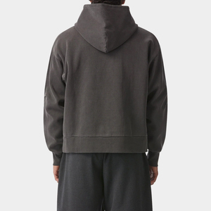 Sweat-shirt à capuche court pour homme en mélange de coton premium, coupe ample décontractée, poignets et ourlet côtelés, style streetwear urbain tendance - Product Image 3