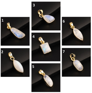 Pierre de lune bleue véritable, plaqué or 24k, pendentif simple, connecteur mignon, forme fantaisie, fabrication de bijoux, connecteur, breloques, cadeau - Product Image 3