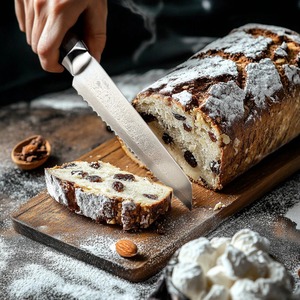 Cuchillo para Pan Ambidestro, Hecho a Mano, Ecológico, Apto para Lavavajillas, en Acero de Damasco, con Mango de Madera y Funda de Cuero - Product Image 5