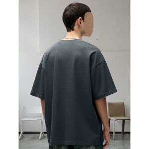 T-shirt décontracté pour homme en coton noir à manches courtes, coupe classique, col rond, style streetwear, tricoté, anti-plis, 180g, avec logo imprimé sur le devant - Product Image 2