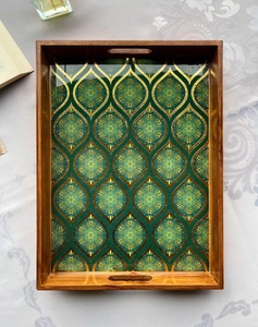 Plateau de service en bois, vaisselle décorative, plateau en bois naturel, plateau de service pour la restauration rapide avec poignée - Product Image 2