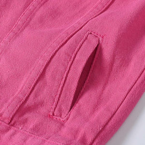 OEM Custom Dark Wash Oversized Denim Jacket Contrast <b>Stitching</b> Regular Fit Casual Outerwear for Women <b>pink</b> Color Winter/Summer - Product Image 4