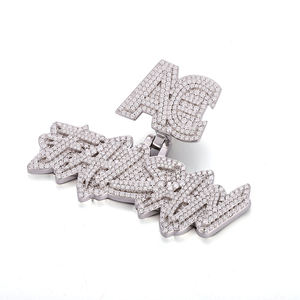 Pendentif lettre AC en alliage plaqué argent avec micro-pavé de strass en cristal, unisexe, style hip-hop, bijou fantaisie - Product Image 1