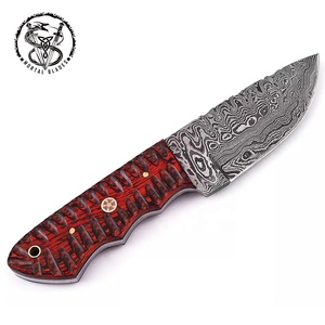 Mini couteau de chasse à manche en bois, Logo personnalisé, lame fixe en acier damas, couteau de chasse avec gaine en cuir - Product Image 4